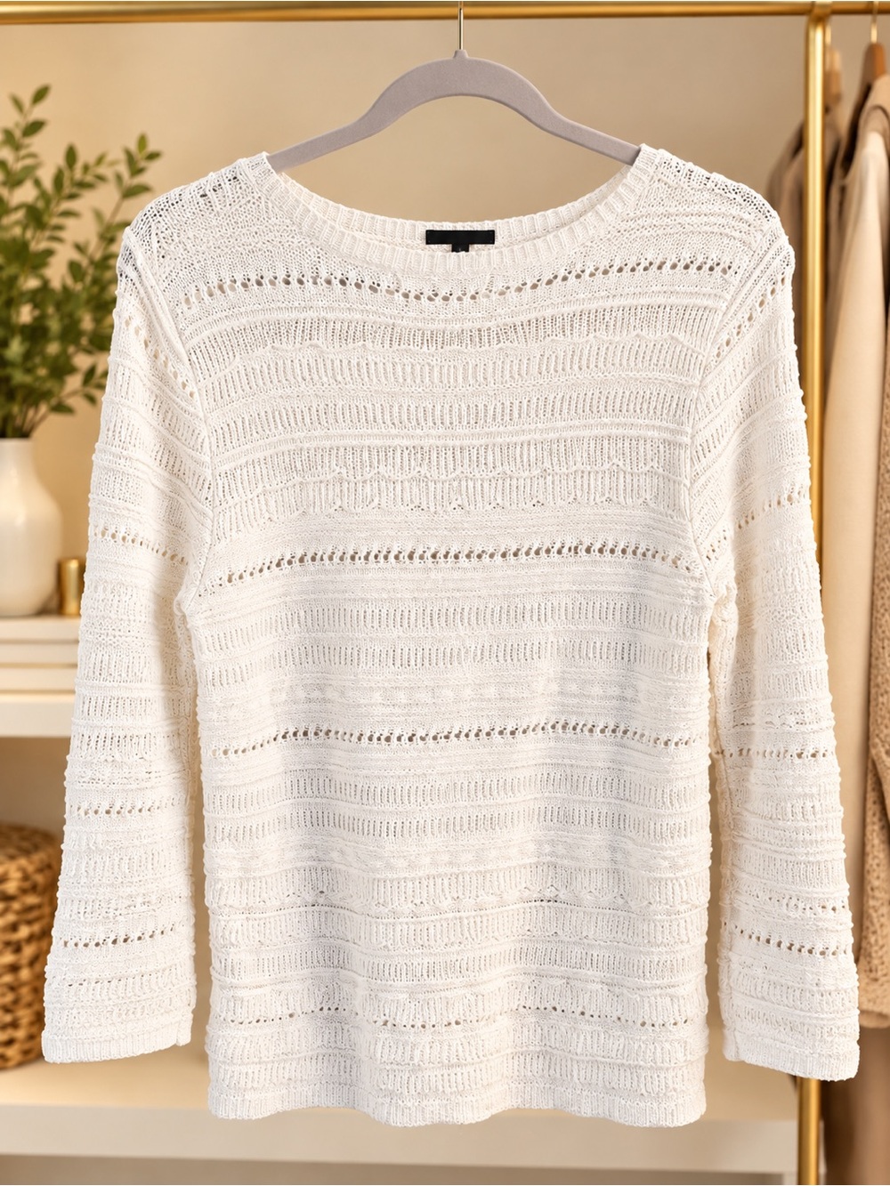 Banana Republic White Textured Open-Knit Sweater | S/P